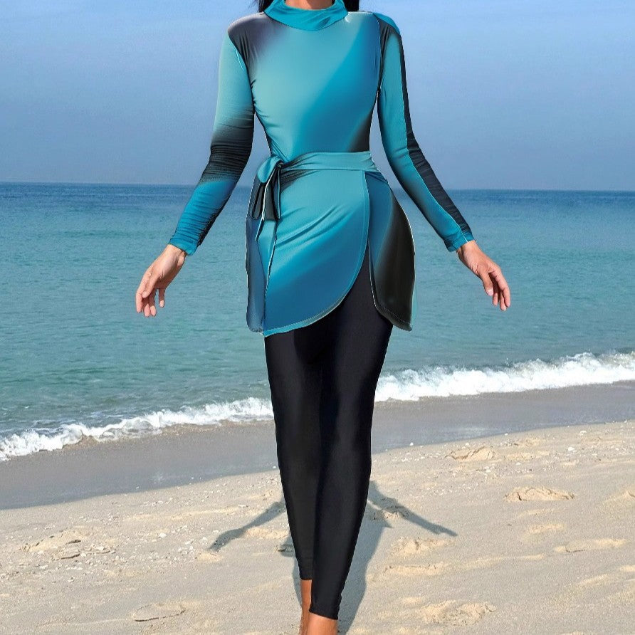 Damen Sportlicher Rashguard mit Wickelrock R&B