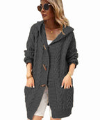 Damen Strickjacke mit Kapuze und Knopfdetails R&B