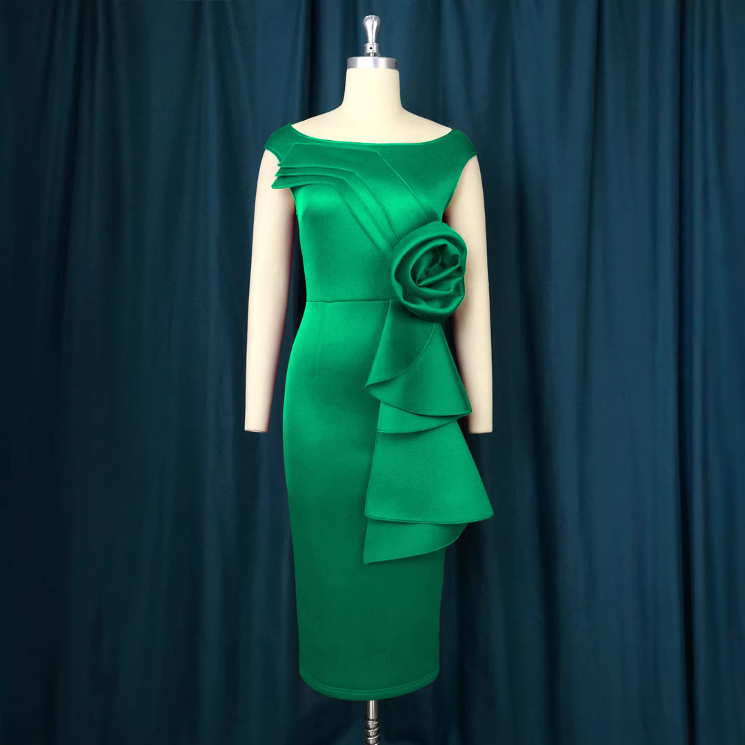 Damen figurbetontes Kleid mit schicker Rüschenapplikation R&B