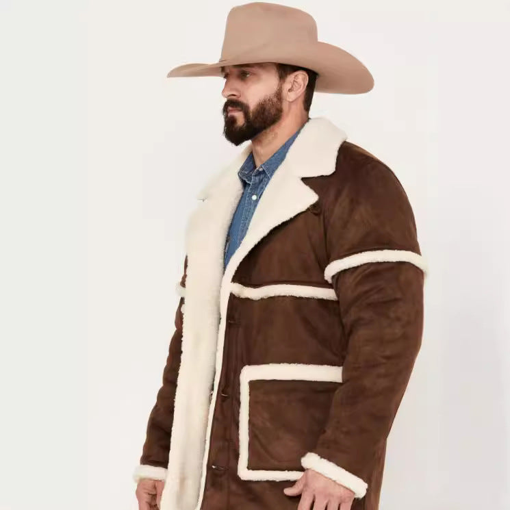 Herren Lammfelljacke mit großem Kragen und praktischen Taschen R&B