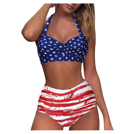 Damen Hochtaillierter Karobikini mit gerafftem Oberteil R&B