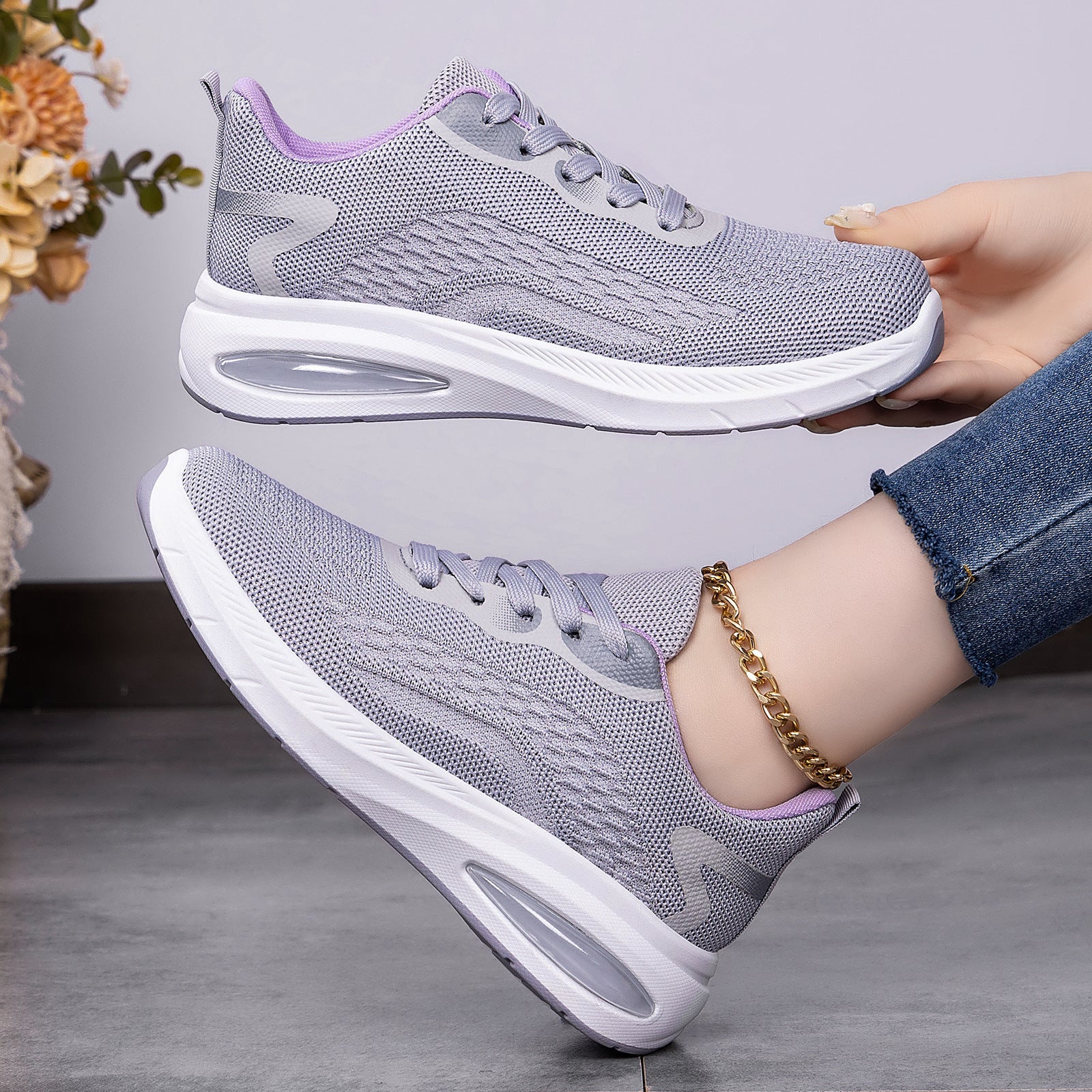 Damen Sportliche Laufschuhe mit atmungsaktivem Mesh-Obermaterial und dämpfender Sohle R&B