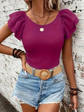 Damen Rippstrickoberteil mit Volants R&B