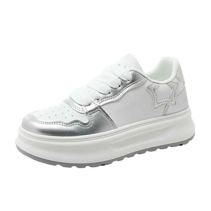 Damen modische Plateau Sneakers mit metallic Akzenten und atmungsaktiver Oberfläche R&B