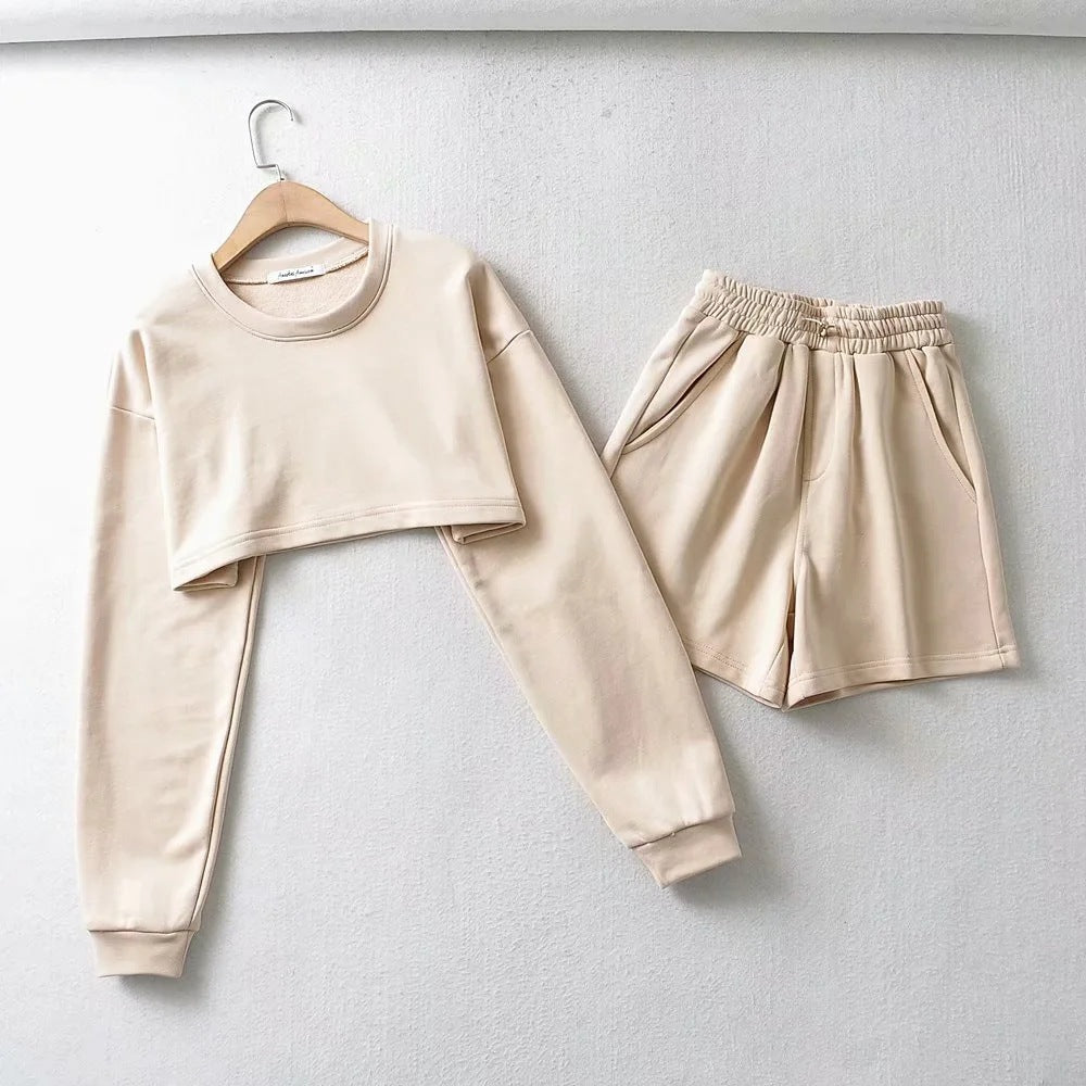 Damen lässiges Crop-Top und Shorts Set R&B