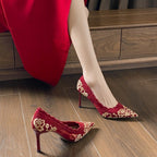 Damen elegante Spitzenpumps mit detailreicher Raffung R&B
