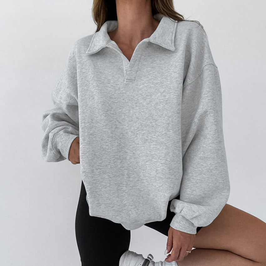 Damen Übergroßer Pullover mit Polokragen und lässigem Schnitt R&B
