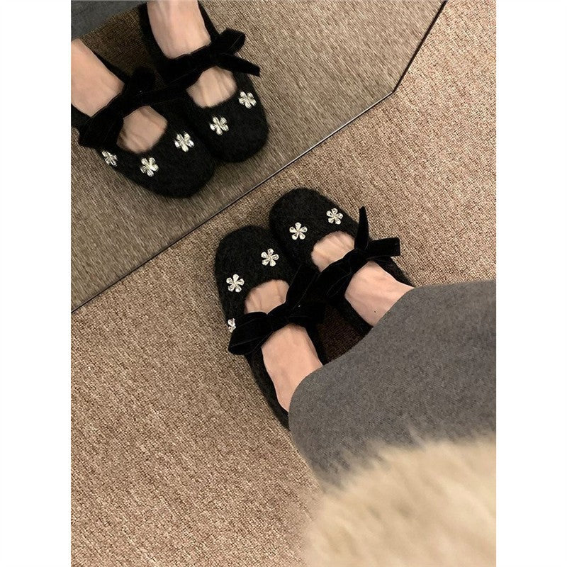 Damen modische Ballerinas mit floralem Dekor und Veloursdetails R&B