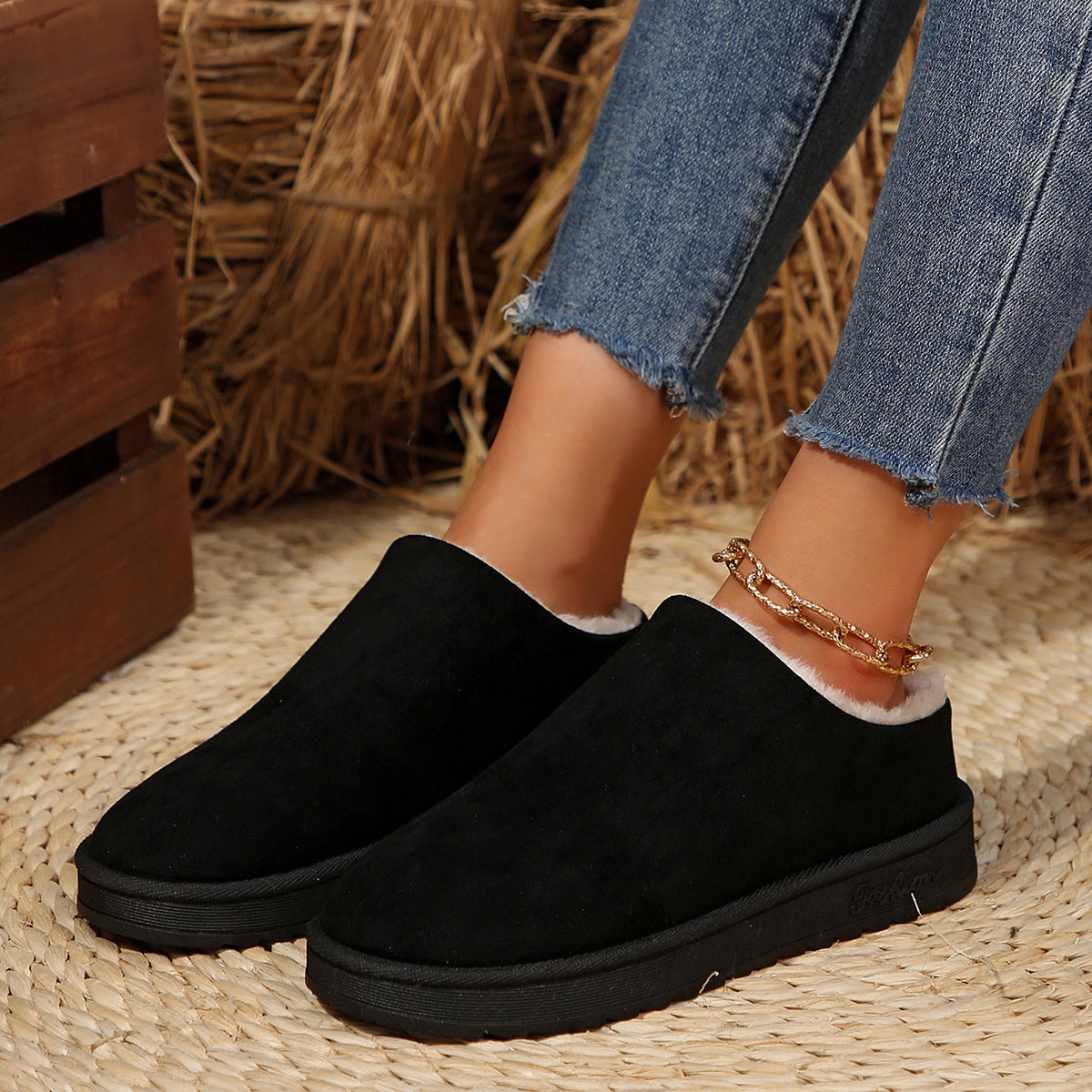 Damen hochwertige Slipper mit weichem Kunstfell und rutschfester Sohle R&B