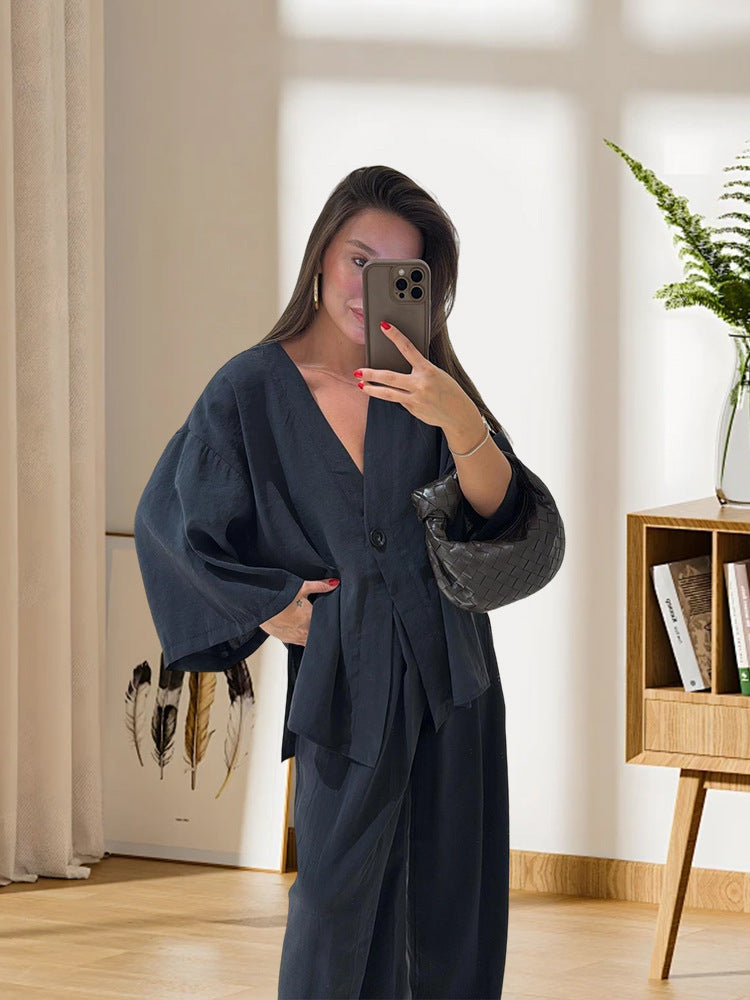 Damen Elegante Kimono-Jacke mit weiten Ärmeln und lockerer Passform R&B