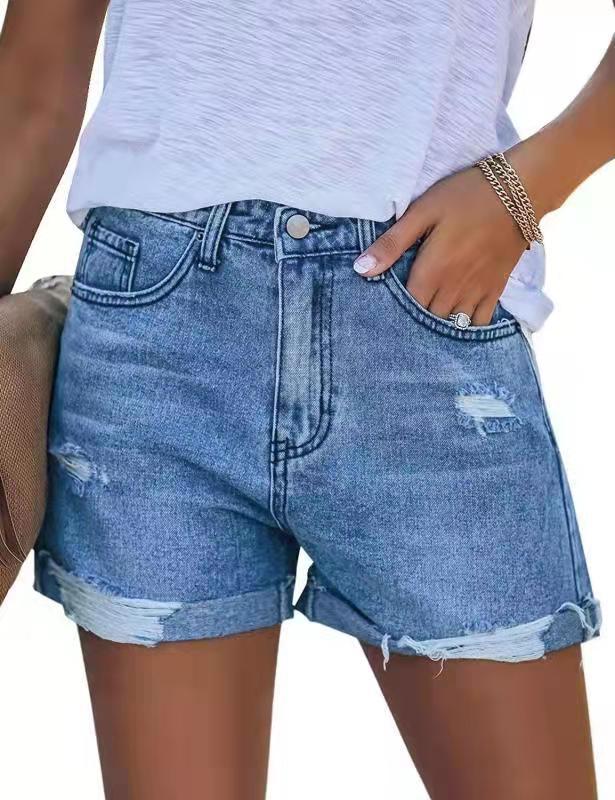 Damen Sommerliche Destroyed Jeansshorts mit umgeschlagenem Saum R&B