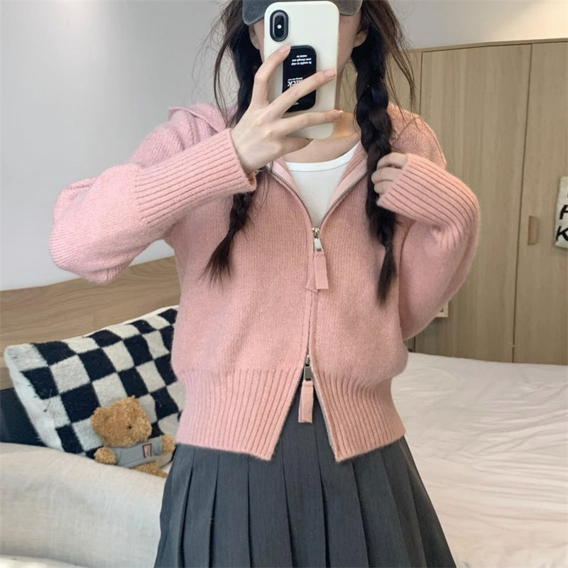 Damen Strickjacke mit hohem Kragen und Reißverschluss R&B