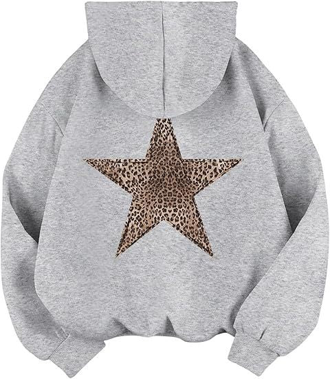 Damen lässiger Kapuzenpullover mit leopardem Muster auf Stern R&B