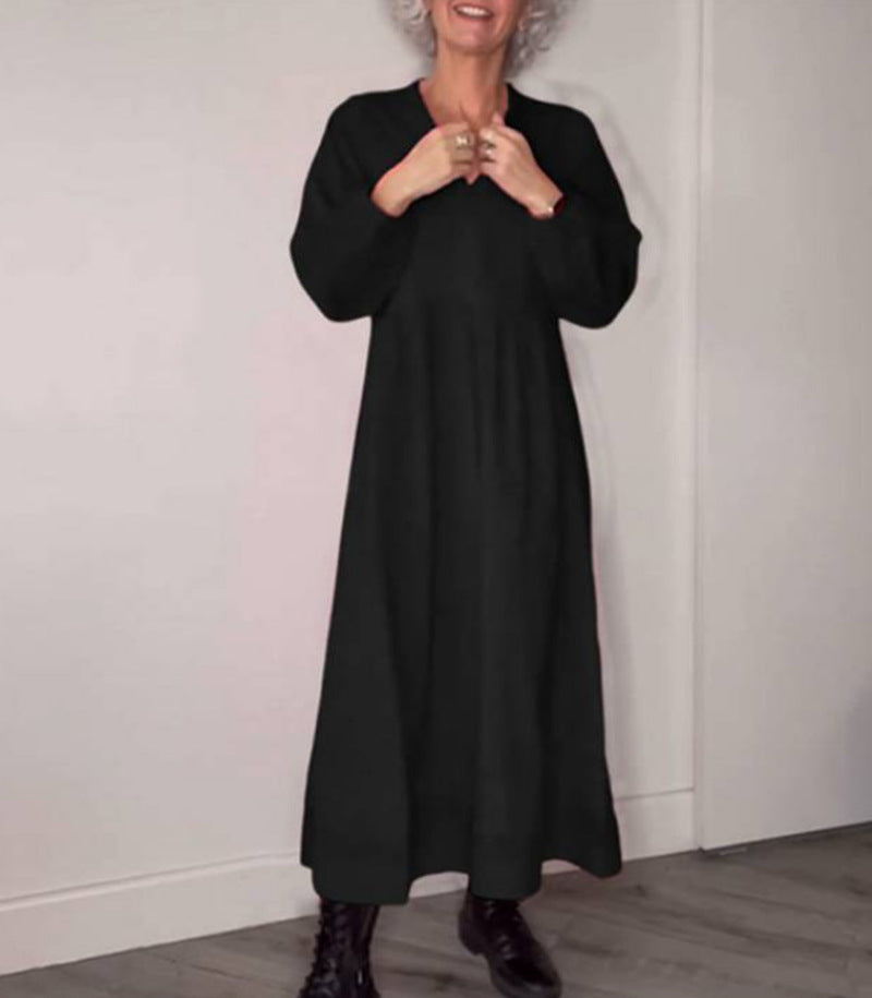 Damen Maxikleid mit lässigem V-Ausschnitt und weiten Ärmeln Heidi-Mode