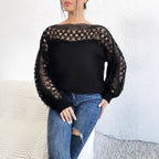 Damen lässiger Pullover mit einzigartigem Häkel-Ausschnitt R&B