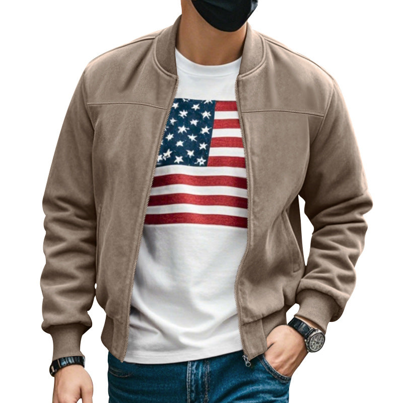 Herren nan Wildlederoptik Bomberjacke mit Reißverschluss und Rippbündchen R&B