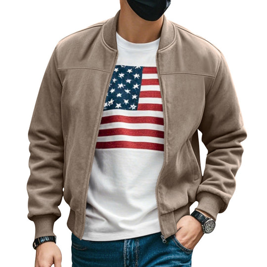 Herren nan Wildlederoptik Bomberjacke mit Reißverschluss und Rippbündchen R&B