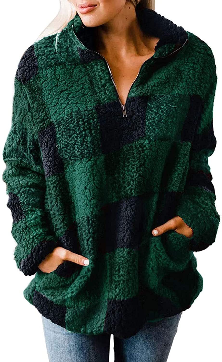 Damen gemütlicher Fleece-Pullover mit hochgeschlossenem Kragen R&B