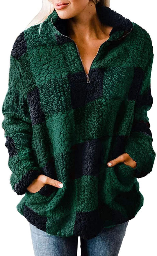 Damen gemütlicher Fleece-Pullover mit hochgeschlossenem Kragen R&B