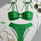 Damen Bikini-Set mit gerafftem Oberteil und modischem Ringdetail R&B