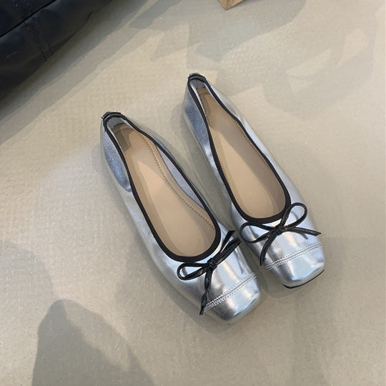 Damen elegante Ballerinas mit glänzendem Obermaterial und zierlicher Schleifenverzierung R&B