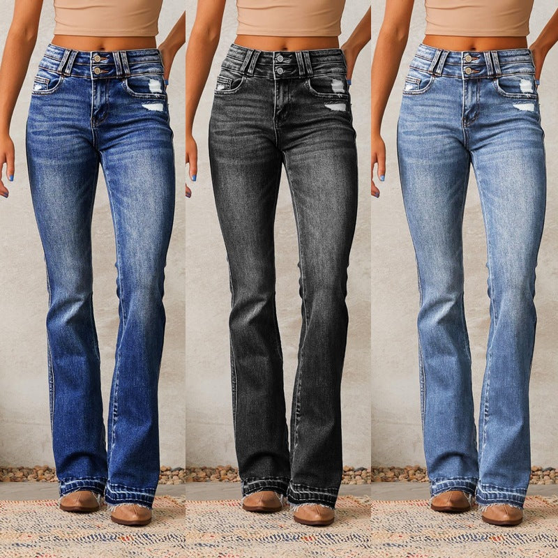 Damen Flared Jeans im Vintage-Stil mit hohen Taillen R&B