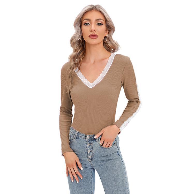 Damen Langarmshirt mit zartem Spitzenbesatz R&B