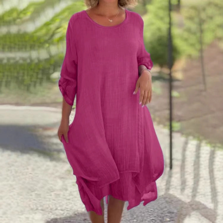 Damen lässiges Sommerkleid mit asymmetrischem Saum und luftigen Ärmeln R&B
