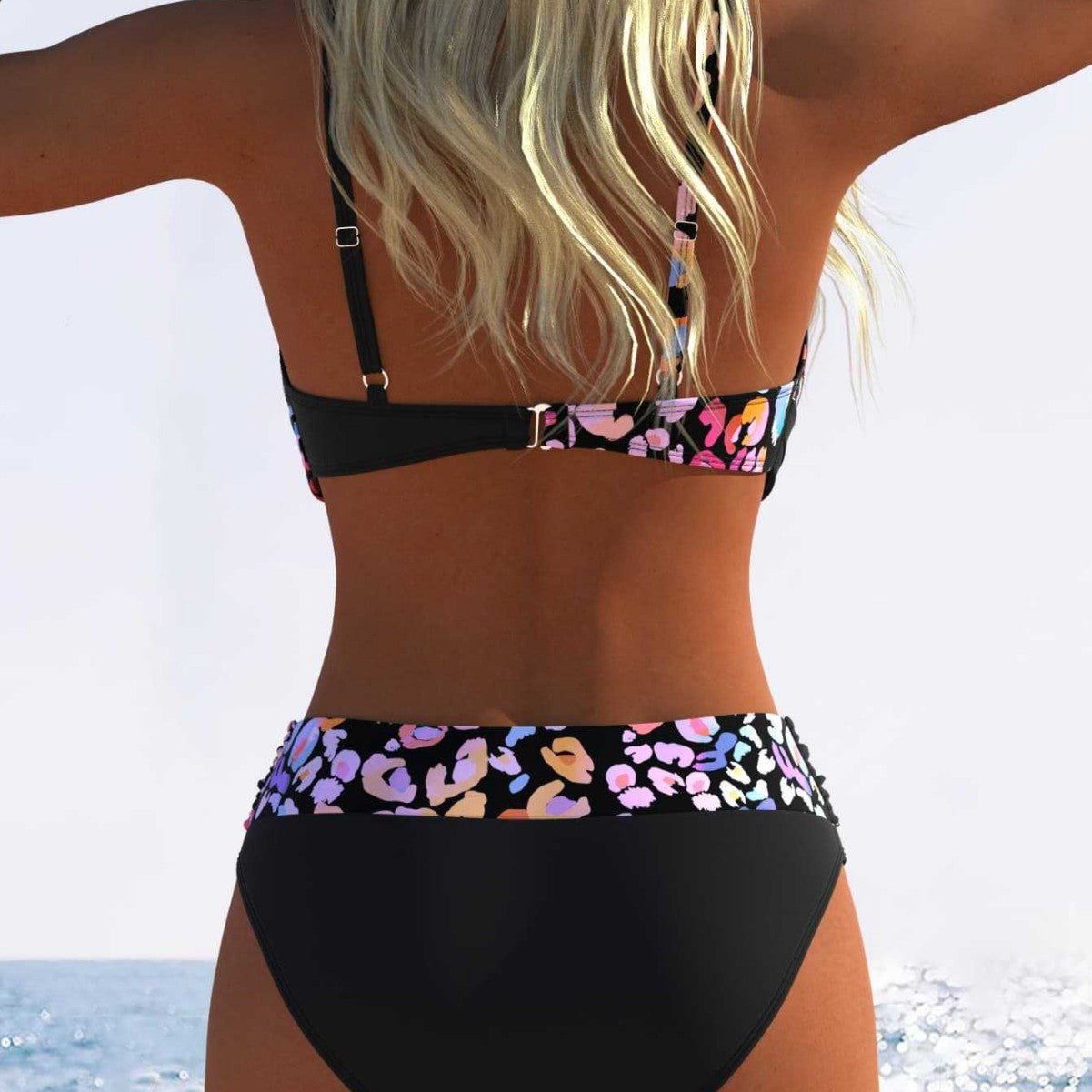 Damen Bikini mit gepolstertem Oberteil und hohem Taillenschnitt R&B