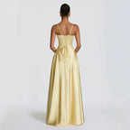 Damen elegantes Satin-Maxikleid mit raffinierten Spaghettiträgern
