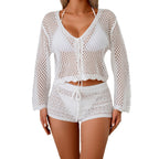 Damen Luftiger Häkelstrandpullover R&B