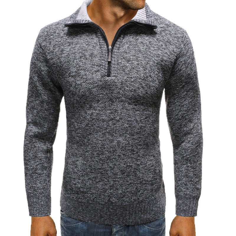 Herren luxuriöser Strickpullover mit modernem Stehkragen und Reißverschluss R&B
