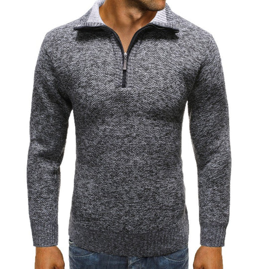 Herren luxuriöser Strickpullover mit modernem Stehkragen und Reißverschluss R&B