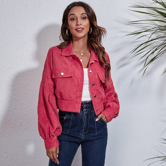 Damen Kurzjacke aus Materialmix mit lässigen Puffärmeln und großen Taschen R&B