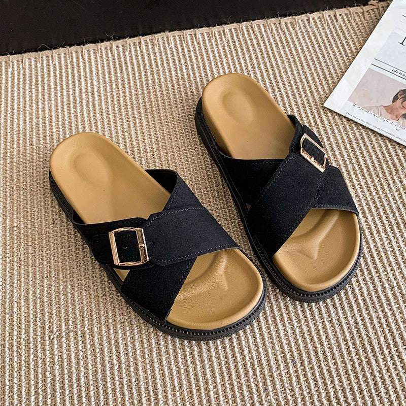 Damen Komfortable Mules mit modischem Schnallen-Detail