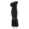 Damen Elegantes Maxikleid mit asymmetrischem One-Shoulder Design und verspielten Rüschendetails R&B