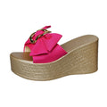 Damen Wedge-Pantoletten mit großem Schleifen-Detail und goldenem Akzent R&B