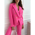 Damen eleganter Blazer-Anzug mit goldenen Knopfdetails R&B