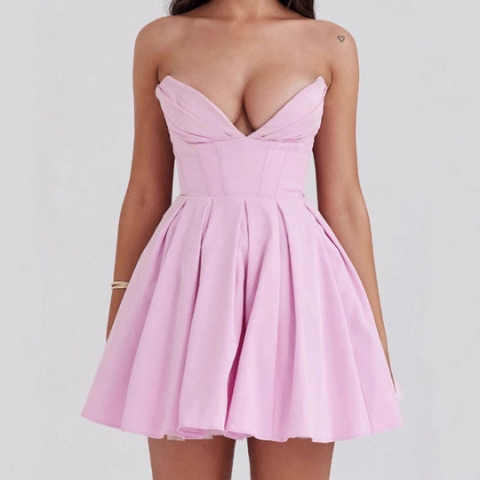 Damen Cocktailkleid mit herzförmigem Ausschnitt und schwingendem Rock R&B