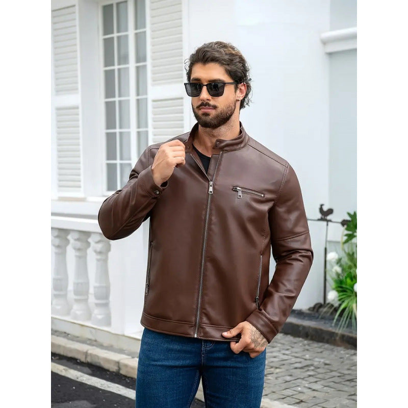 Herren Kunstlederjacke mit modernem Kragen