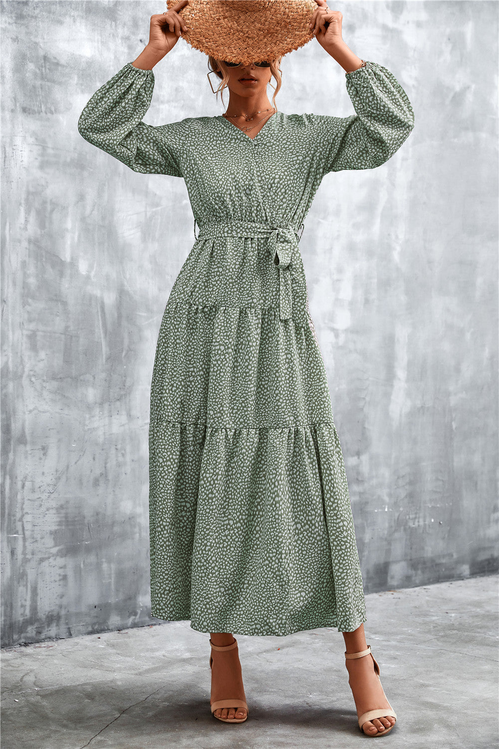 Damen Maxikleid mit tailliertem Design und langen Ärmeln R&B