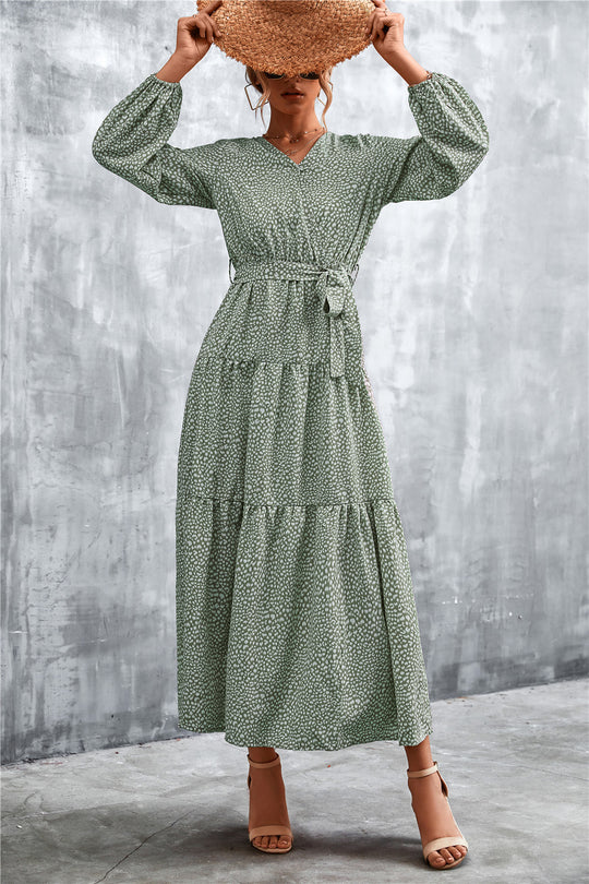 Damen Maxikleid mit tailliertem Design und langen Ärmeln R&B