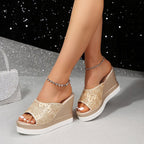 Damen Wedge-Pantoletten mit glitzerndem Obermaterial und komfortablem Fußbett R&B