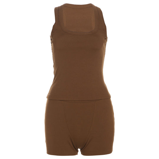 Damen Sportliches Loungewear-Set mit ärmellosem Oberteil und Shorts R&B