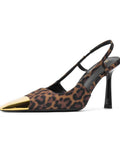Damen Slingback-Pumps mit markantem Leopardenmuster und goldenem Zehenbereich R&B