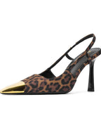Damen Slingback-Pumps mit markantem Leopardenmuster und goldenem Zehenbereich R&B