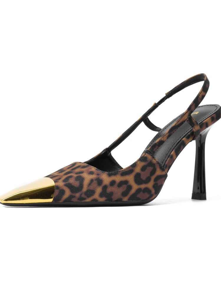 Damen Slingback-Pumps mit markantem Leopardenmuster und goldenem Zehenbereich R&B