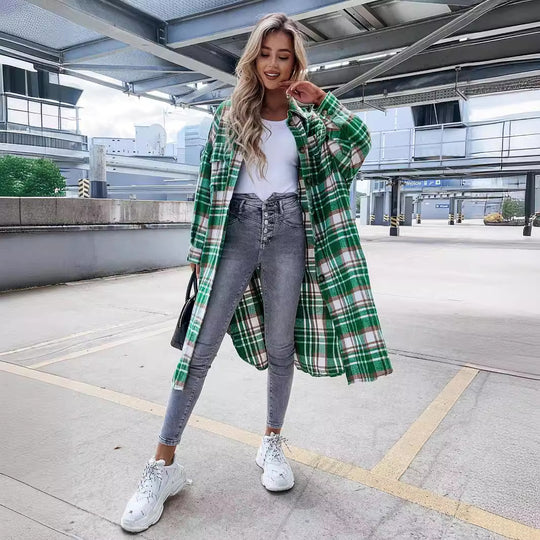 Damen Karierter Hemdblusenmantel aus weichem Baumwollmix R&B