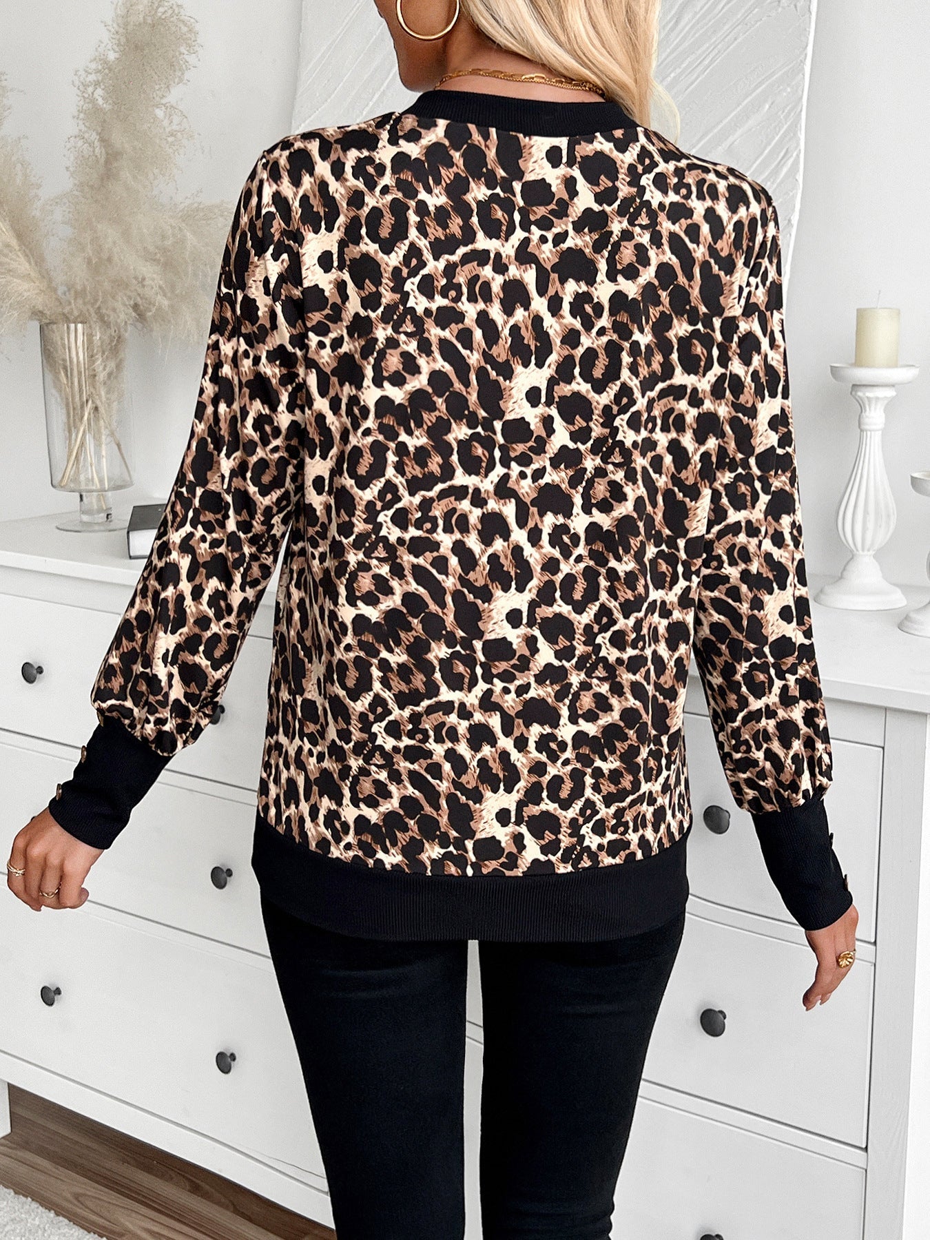 Damen V-Ausschnitt Strickpullover mit Hahnentrittmuster R&B