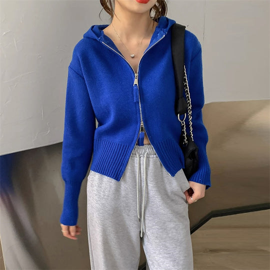 Damen Strickjacke mit hohem Kragen und Reißverschluss R&B